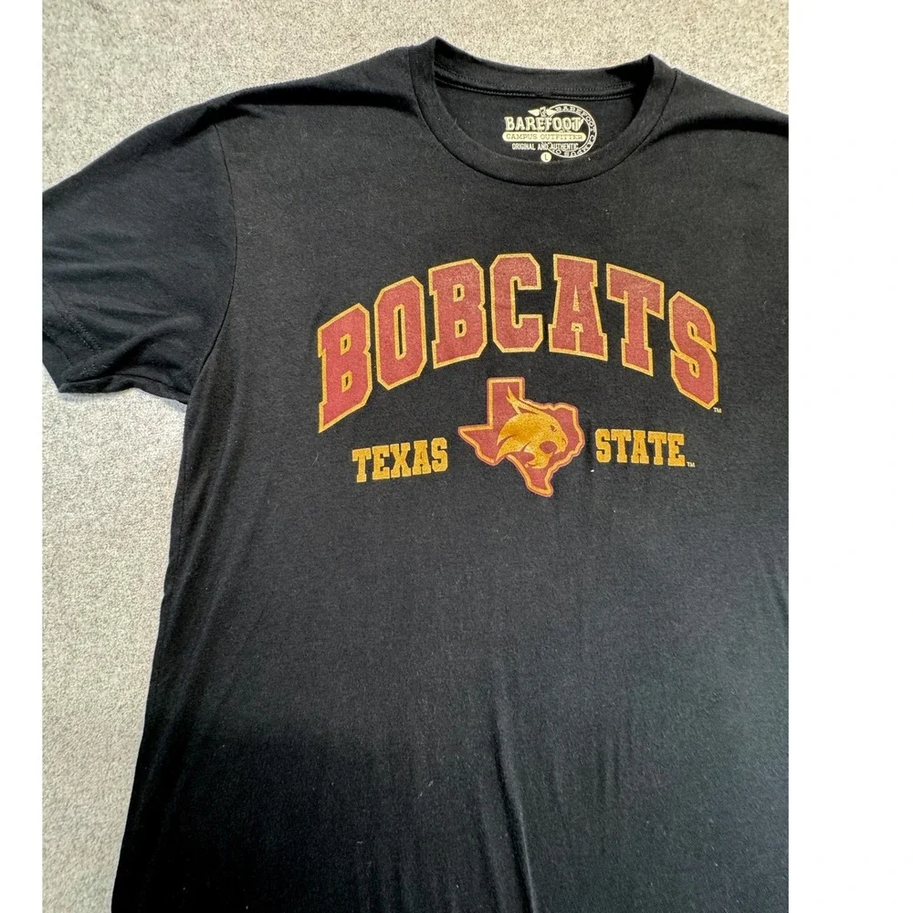 Barefoot T Shirt‎ Mens Large Black Texas State Bobcats Graphic Tee Short Sleeve